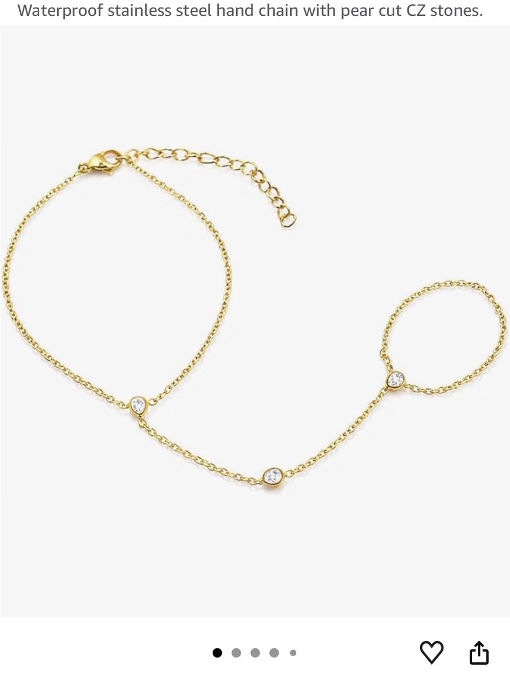 Gold Hand Chain Bracelet with Pear-Cut CZ Stones - Unbranded
